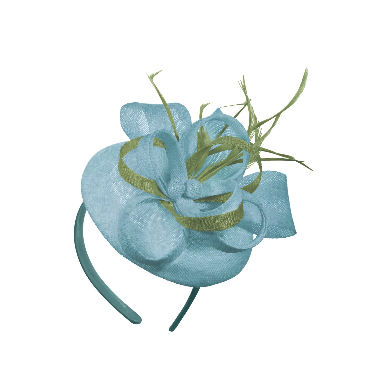 Light Blue Sage Mix Round Pillbox Bow Sinamay Headband Fascinator Weddings Ascot Hatinator Races