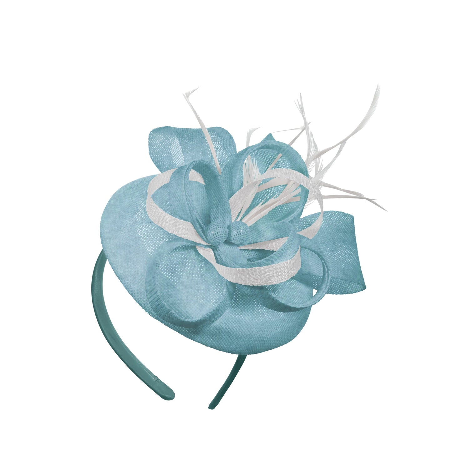 Light Blue White Mix Round Pillbox Bow Sinamay Headband Fascinator Weddings Ascot Hatinator Races