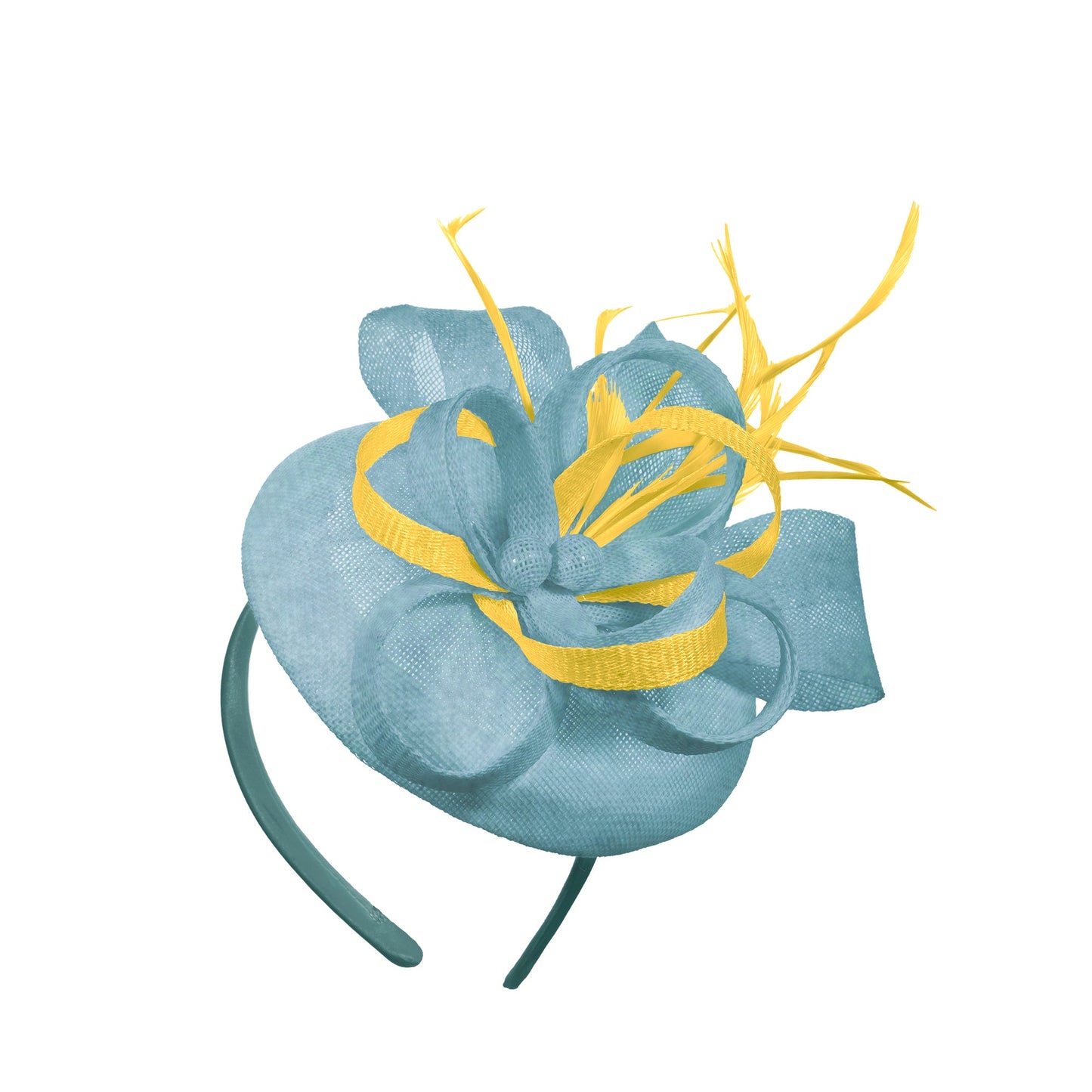 Light Blue Yellow Mix Round Pillbox Bow Sinamay Headband Fascinator Weddings Ascot Hatinator Races