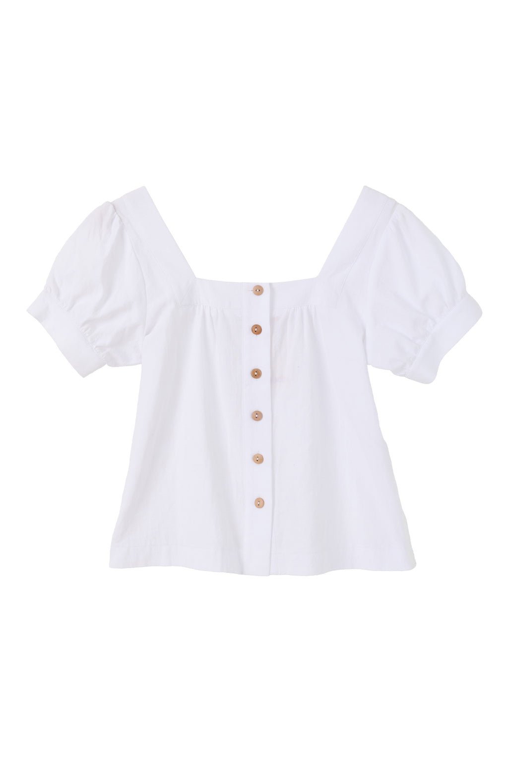 Lea Recycled Cotton Square Neck Short Sleeve Blouse - White