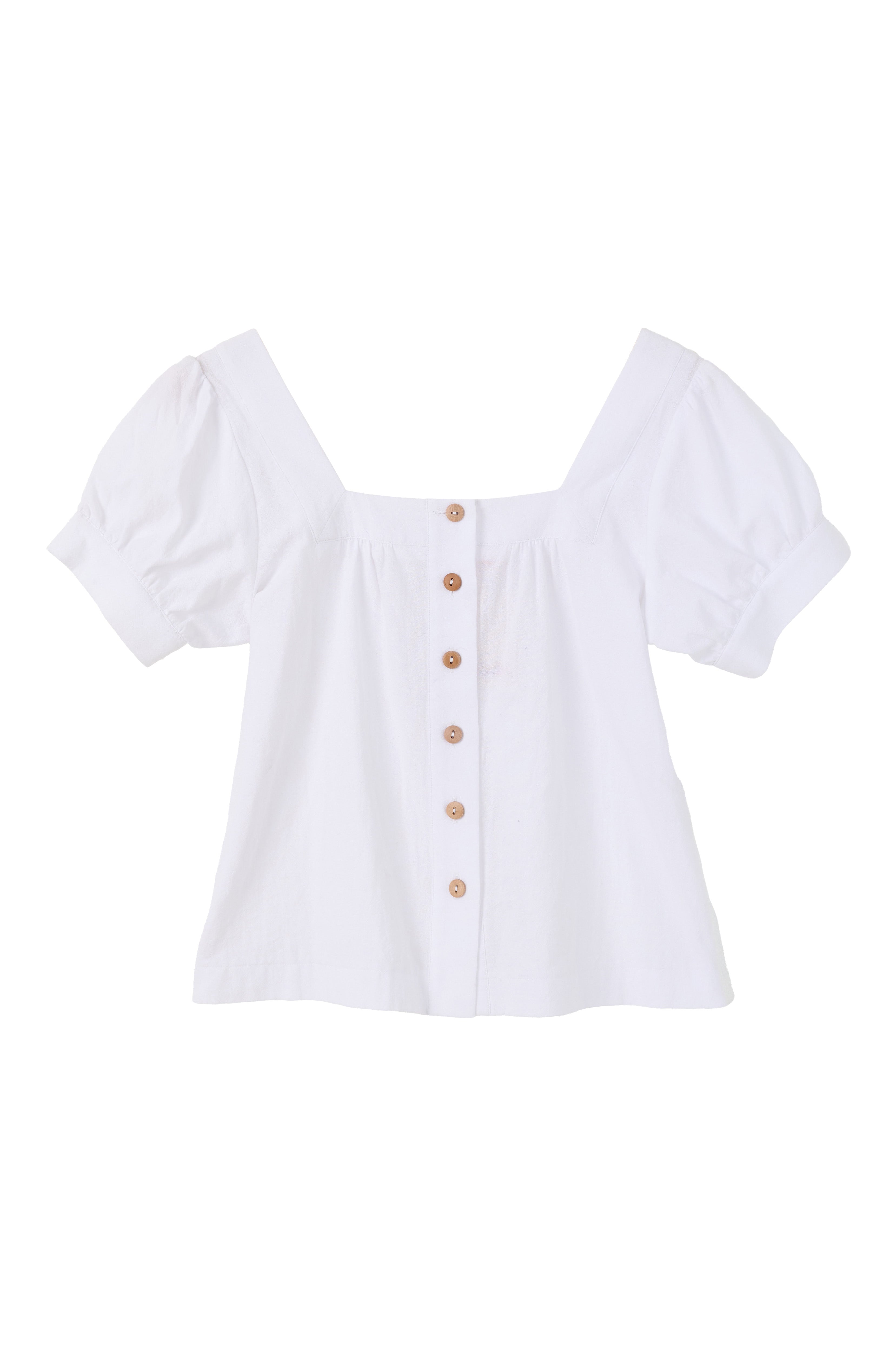 Lea Recycled Cotton Square Neck Short Sleeve Blouse - White