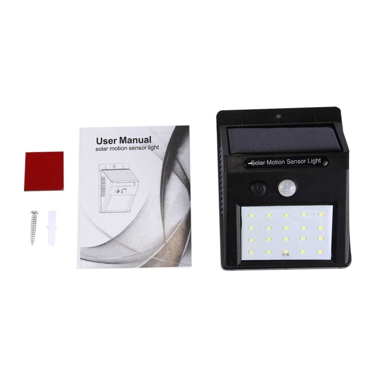 White Light Outdoor Solar Motion Sensor Light, 20 LED for Yard / Garden / Home / Driveway / Stairs / Outside Wall(Black)