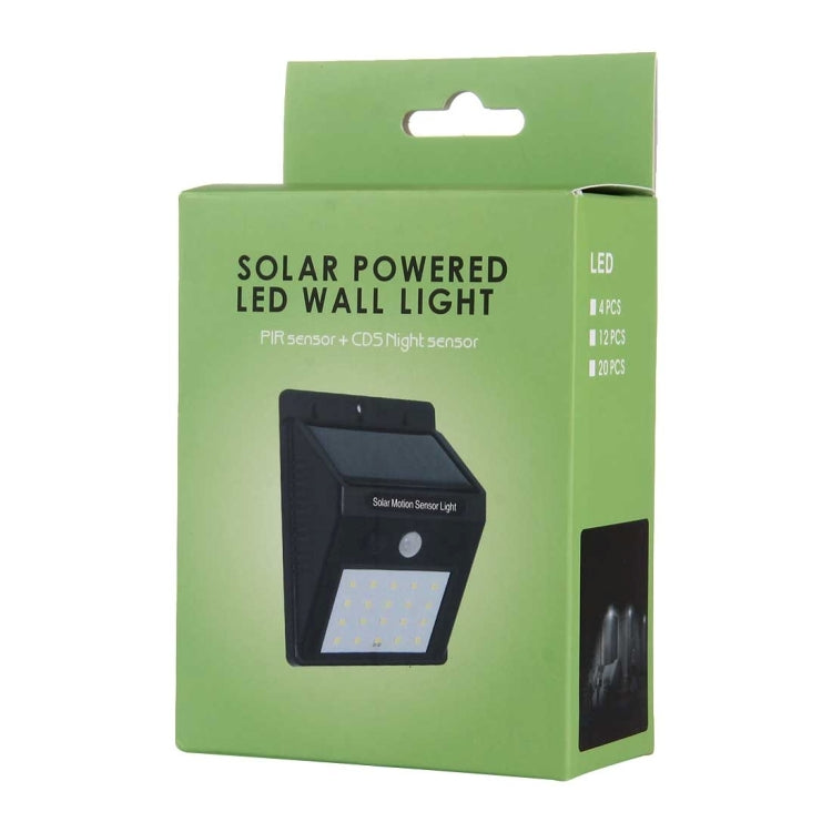White Light Outdoor Solar Motion Sensor Light, 20 LED for Yard / Garden / Home / Driveway / Stairs / Outside Wall(Black)