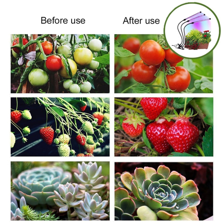 30W Triple Heads Adjustable Spectrum Timing LED Lamp for Plant Growth Lighting, DC 5V