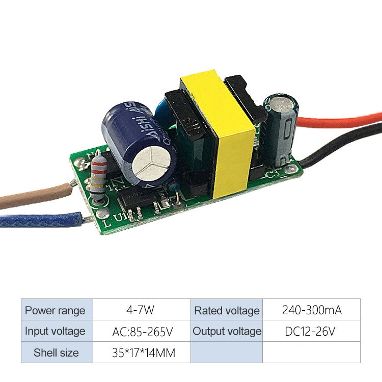 4-7W LED Driver Adapter Isolated Power Supply AC 85-265V to DC 12-26V, 4-7W