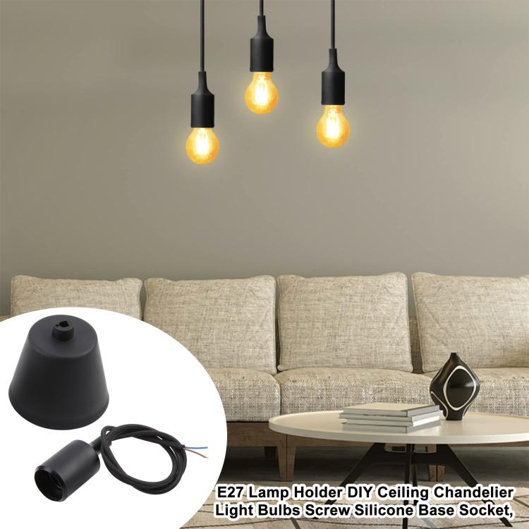 E27 Lamp Holder DIY Ceiling Chandelier Light Bulbs Screw Silicone Base Socket, Cable Length: 1m (Black)