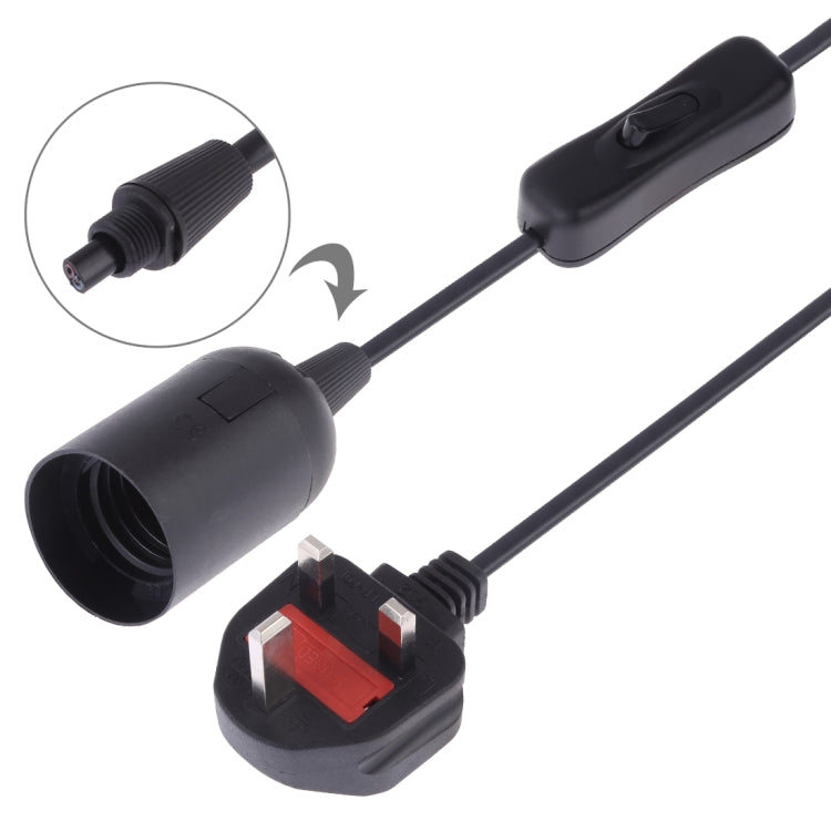 E27 Wire Cap Switch Lamp Holder Chandelier Power Socket with 1.8m Extension Cable, Big UK Plug(Black)
