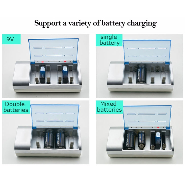 AC 100-240V 4 Slot Battery Charger for AA & AAA & C / D Size Battery, US Plug