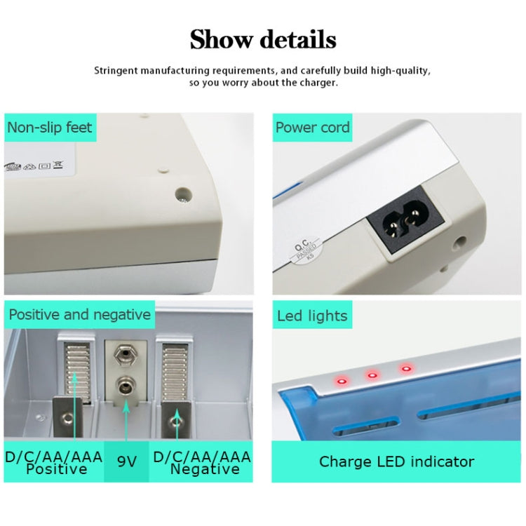 AC 100-240V 4 Slot Battery Charger for AA & AAA & C / D Size Battery, US Plug