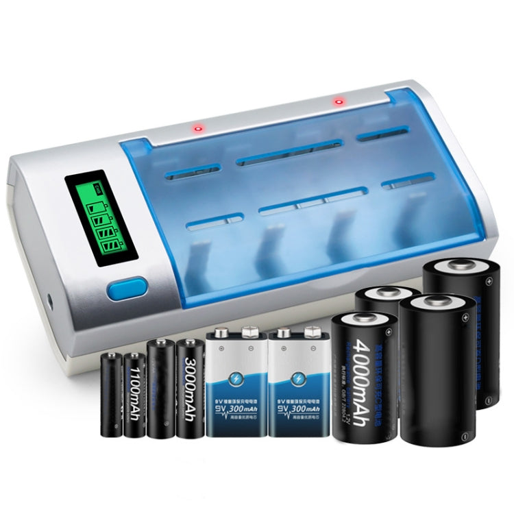 AC 100-240V 4 Slot Battery Charger for AA & AAA & C / D Size Battery, with LCD Display, UK Plug
