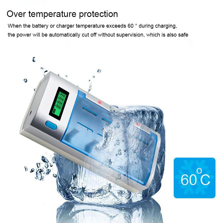 AC 100-240V 4 Slot Battery Charger for AA & AAA & C / D Size Battery, with LCD Display, UK Plug