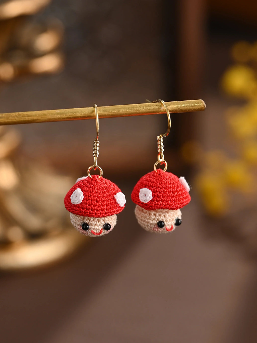 Smiley Mushroom Micro-Crochet Earrings