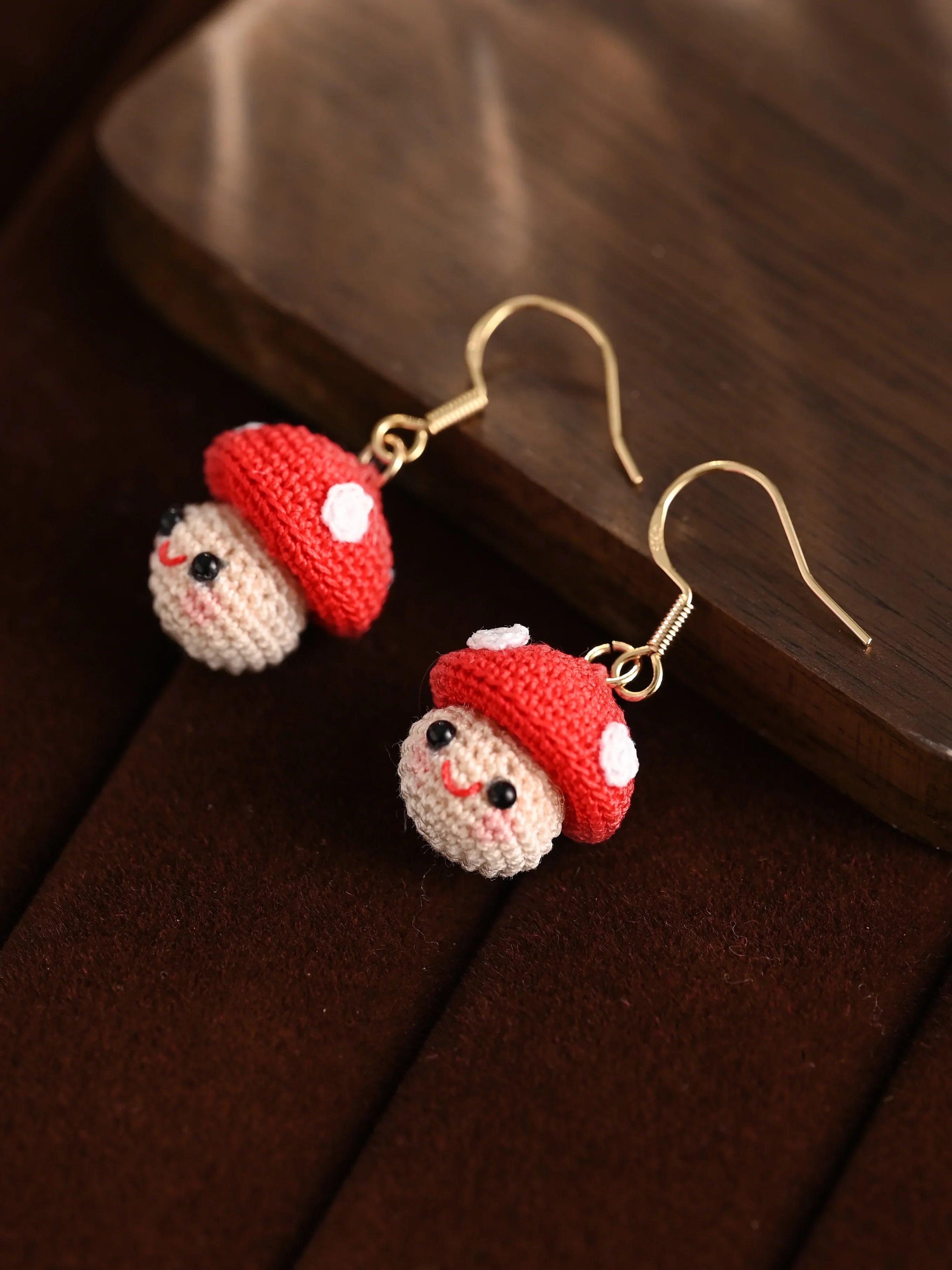 Smiley Mushroom Micro-Crochet Earrings