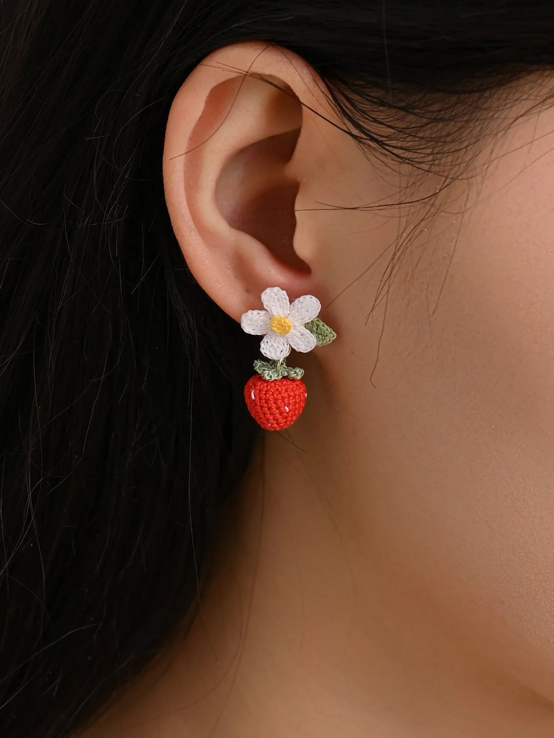 Strawberry Bloom Micro Crochet Earrings