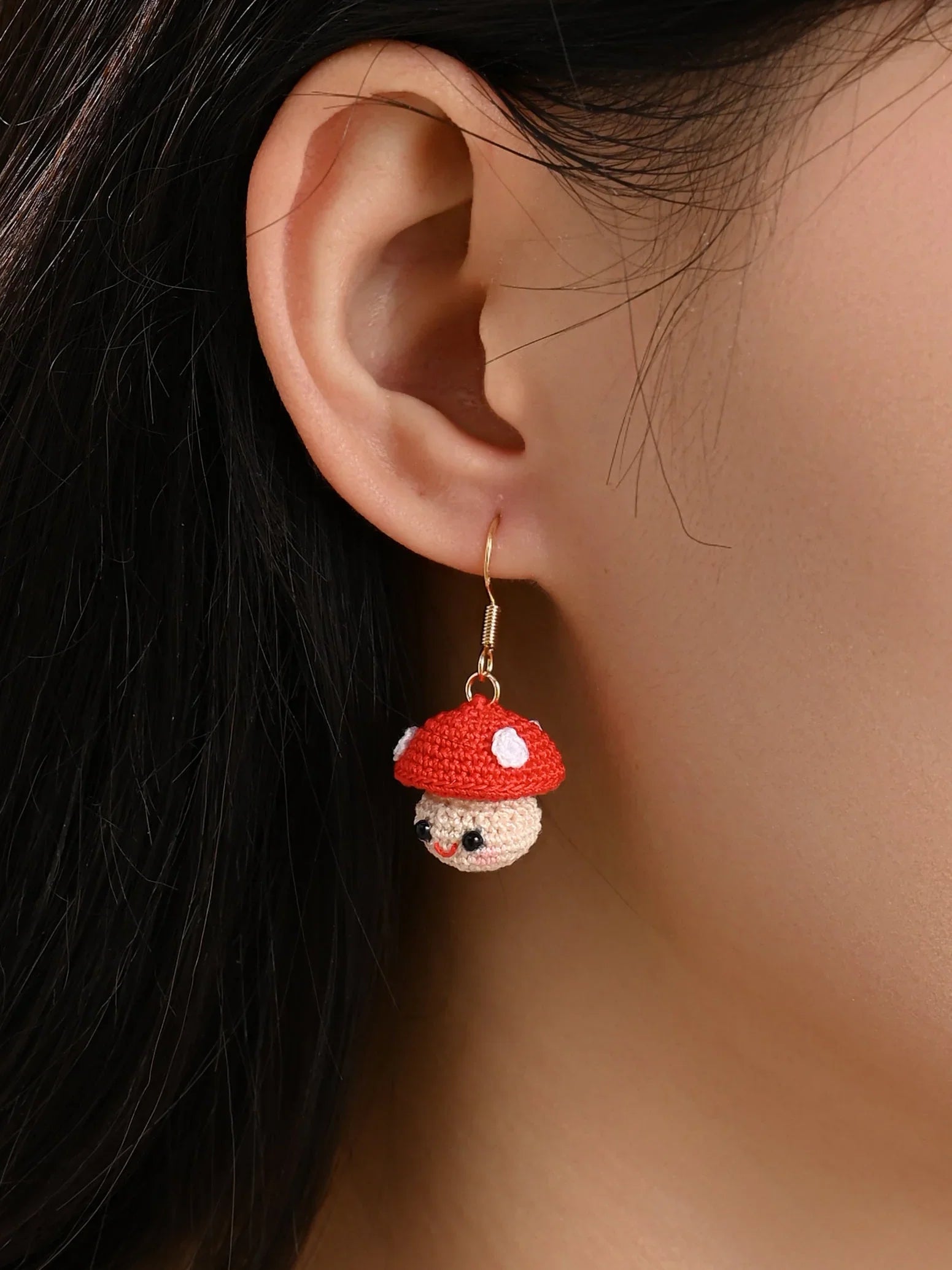 Smiley Mushroom Micro-Crochet Earrings