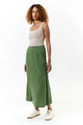 Lloyd Linen Mix Button Side Midi Skirt - Green