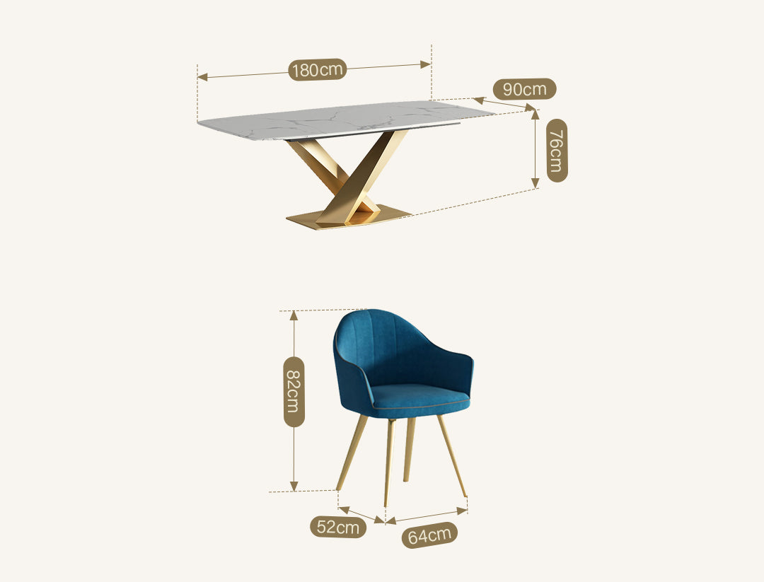 LUCI Dining Table, Marble And Gold Metal