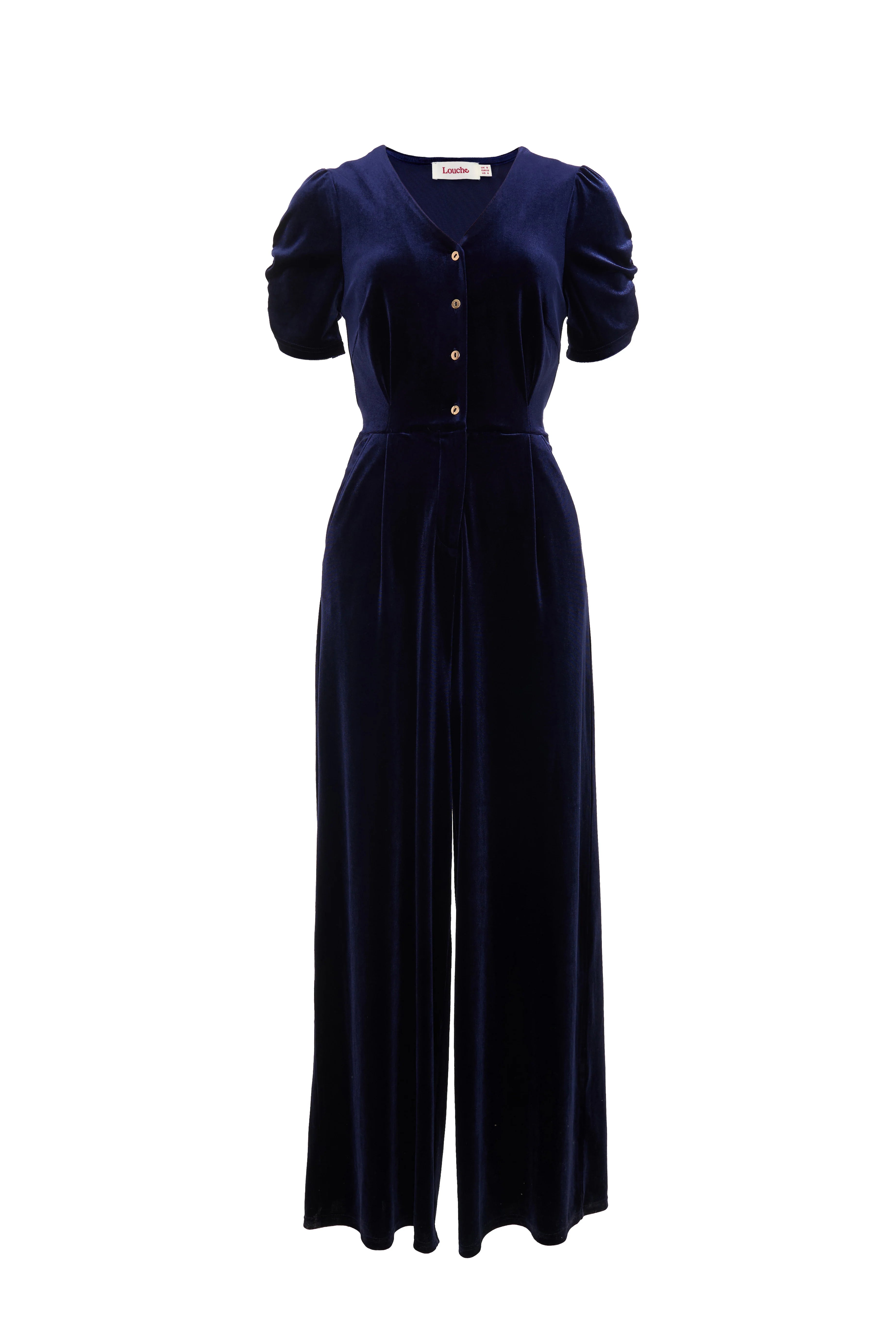 Lyes Velvet Short Sleeved Jumpsuit - Navy