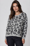 Grey Leopard Pattern Wool‑Blend Knit Jumper