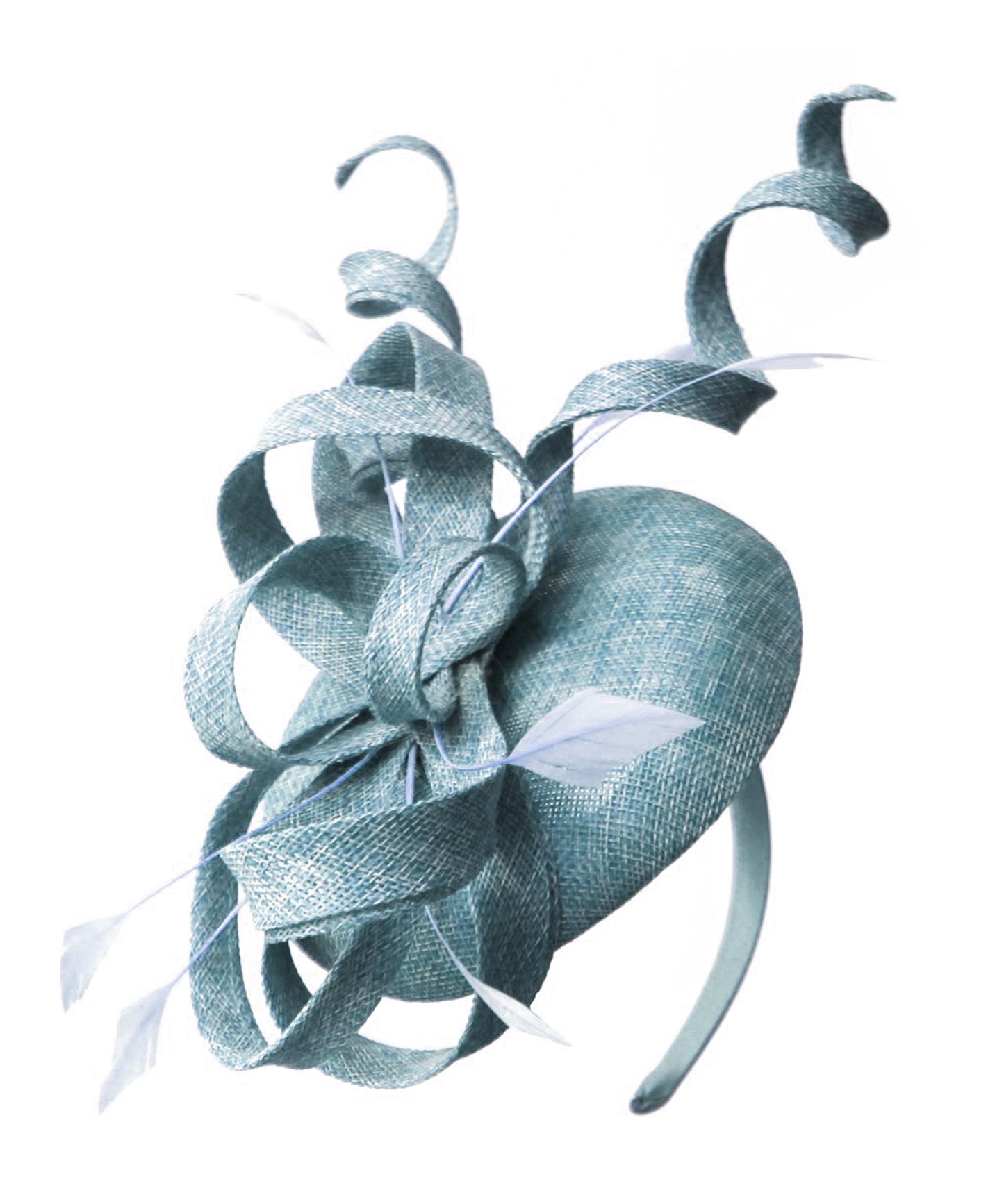 Light Blue Swirl Fascinator on Round Pillbox Headband