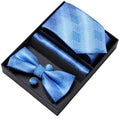 Men's Gift Set - Light Blue Tie, Bow Tie, Pocket Square and Cuff Links