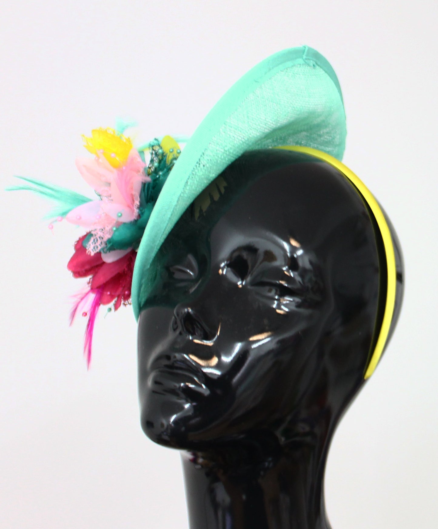 Light Turquoise Pinks and Yellow Sinamay Fascinator - Medium