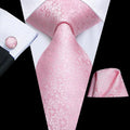 Pink Floral Silk Tie - With Matching Cufflinks & Pocket Square