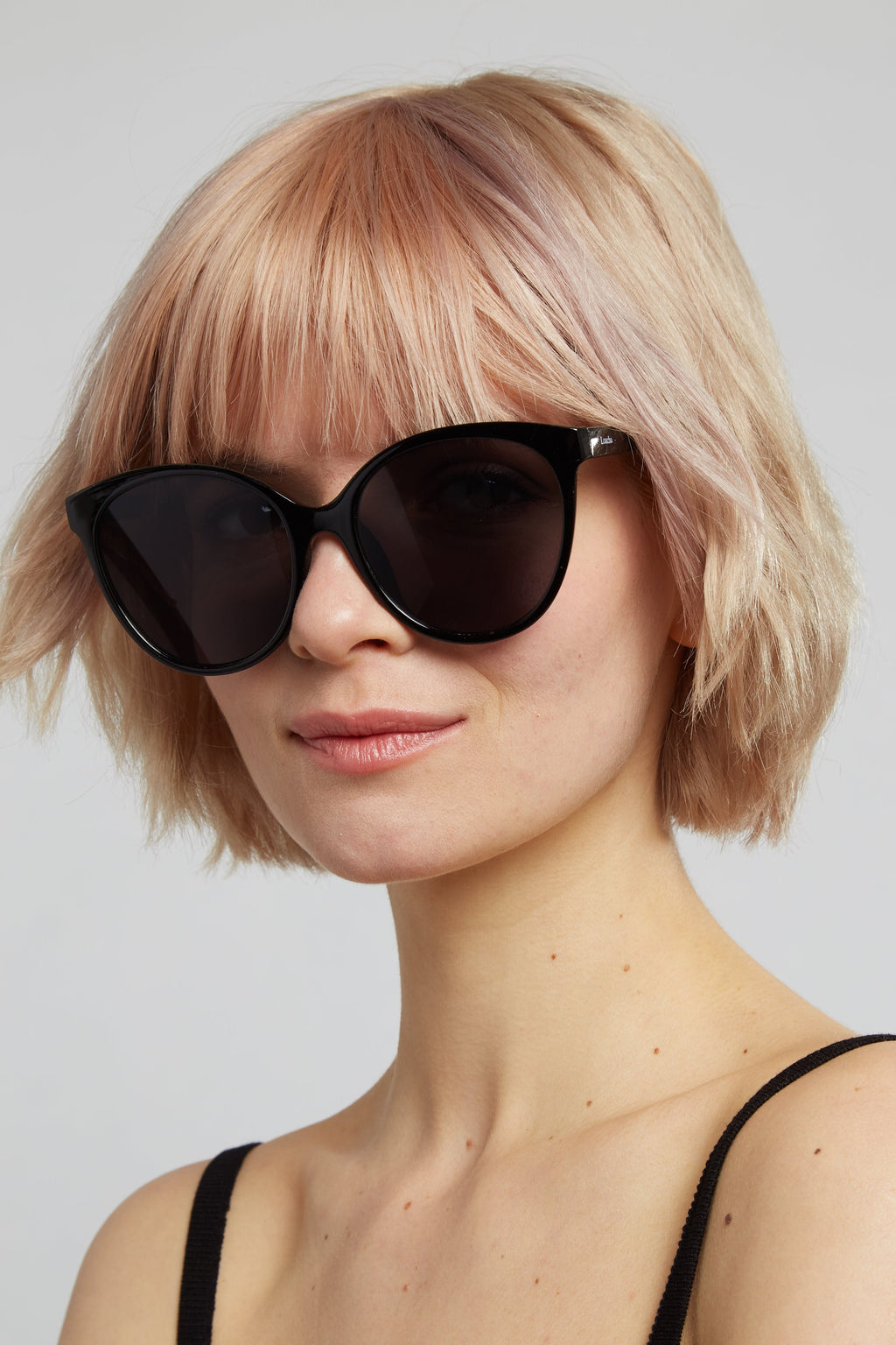 Louche Lilly Round Cat Eye Sunglasses - Black