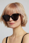 Louche Lilly Round Cat Eye Sunglasses - Black