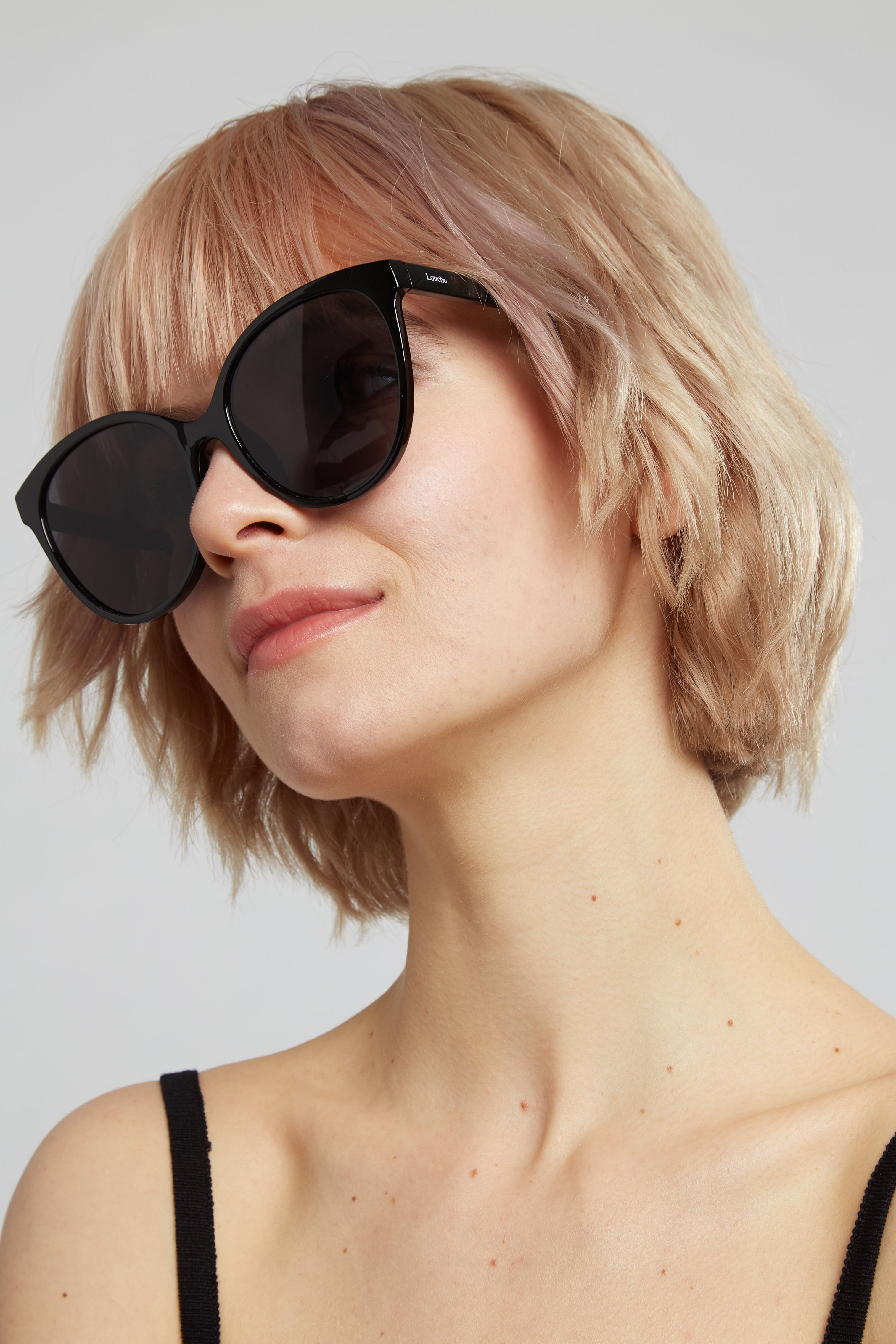 Louche Lilly Round Cat Eye Sunglasses - Black