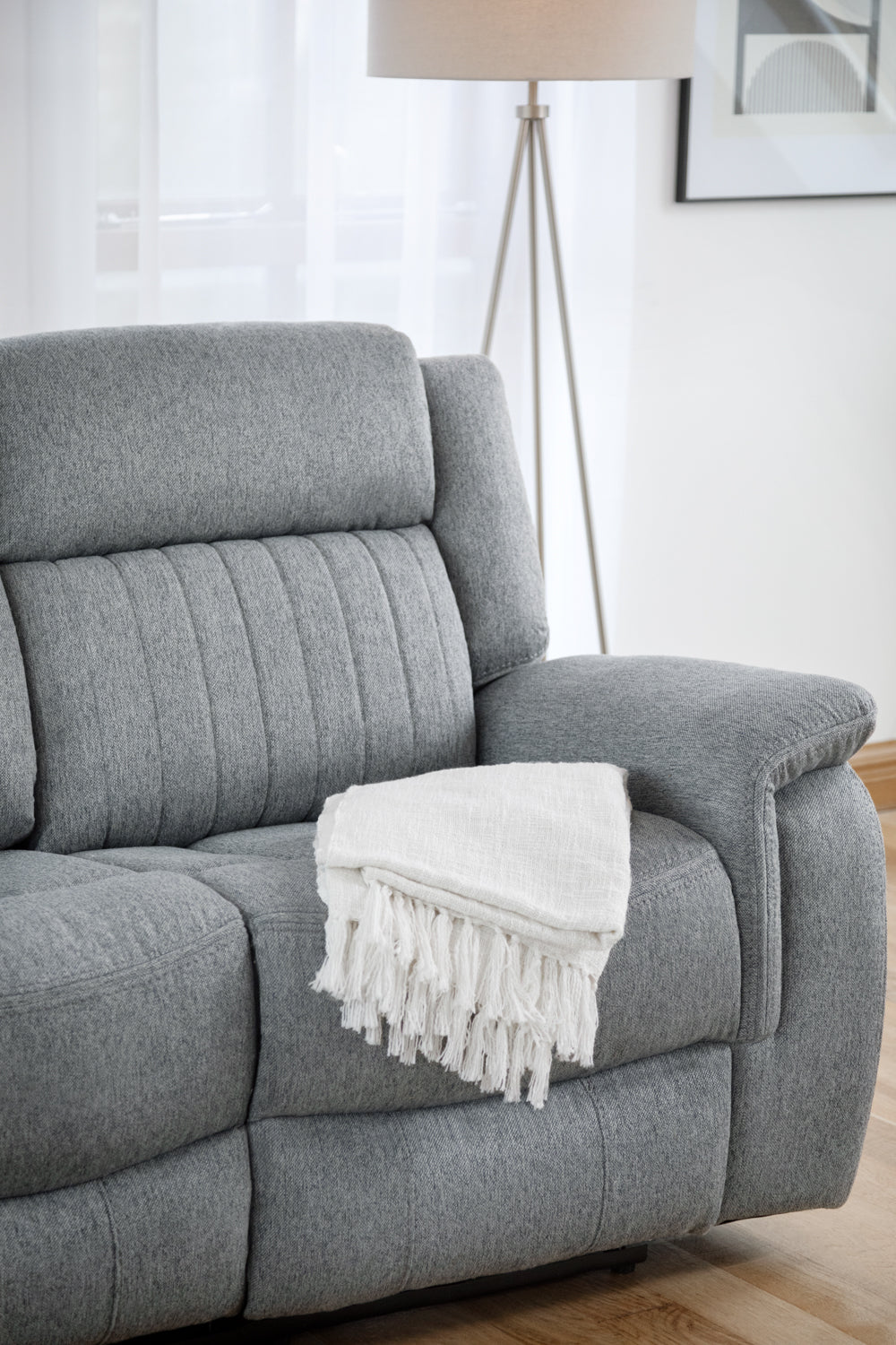 Linden Electric Recliner Sofa: Luxurious Grey 3-Seater, Plush Luxe Fabric Comfort