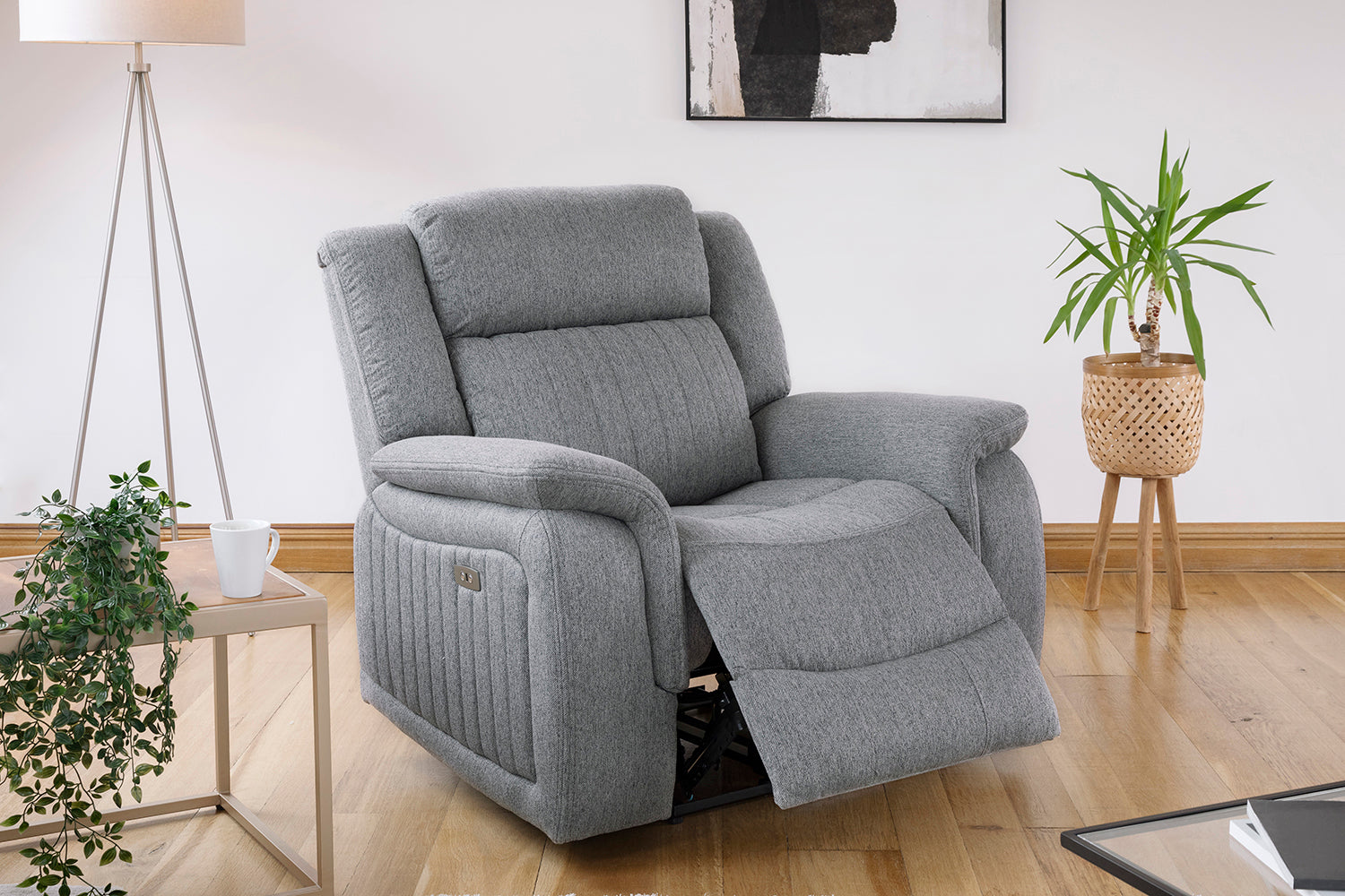 Linden Electric Recliner Armchair: Plush Grey Fabric, Power Reclining Bliss