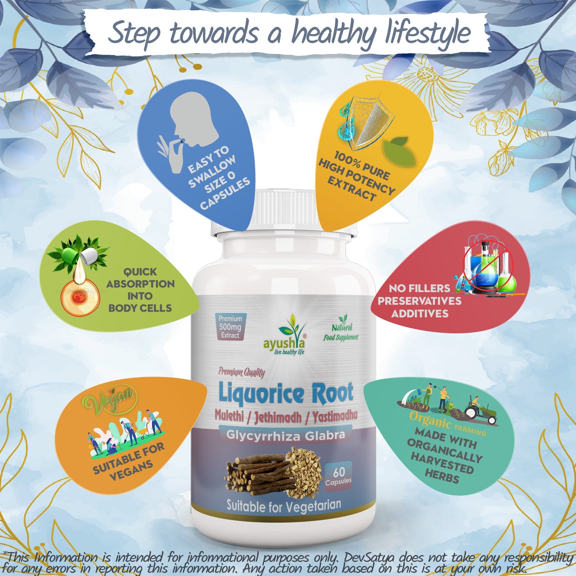 Ayushya Liquorice Capsules (Mulethi) Throat & Digestive Comfort Support - Vegan, Gluten Free, Non-GMO, 60 Capsules