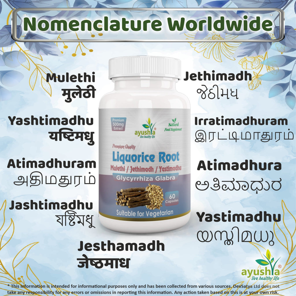 Ayushya Liquorice Capsules (Mulethi) Throat & Digestive Comfort Support - Vegan, Gluten Free, Non-GMO, 60 Capsules