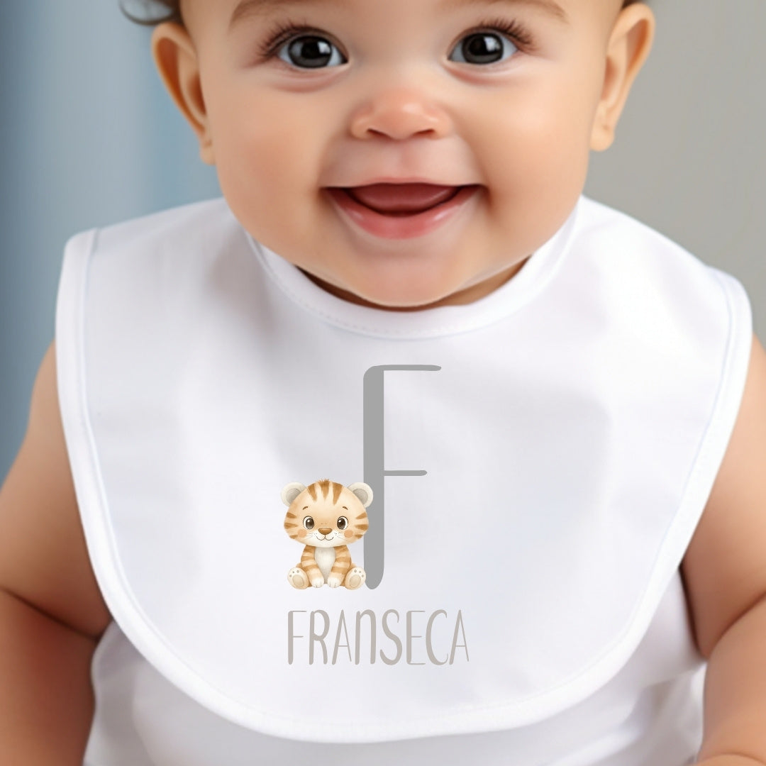 Personalised Little Tiger Baby Grow, Vest or Bib with Initial Name