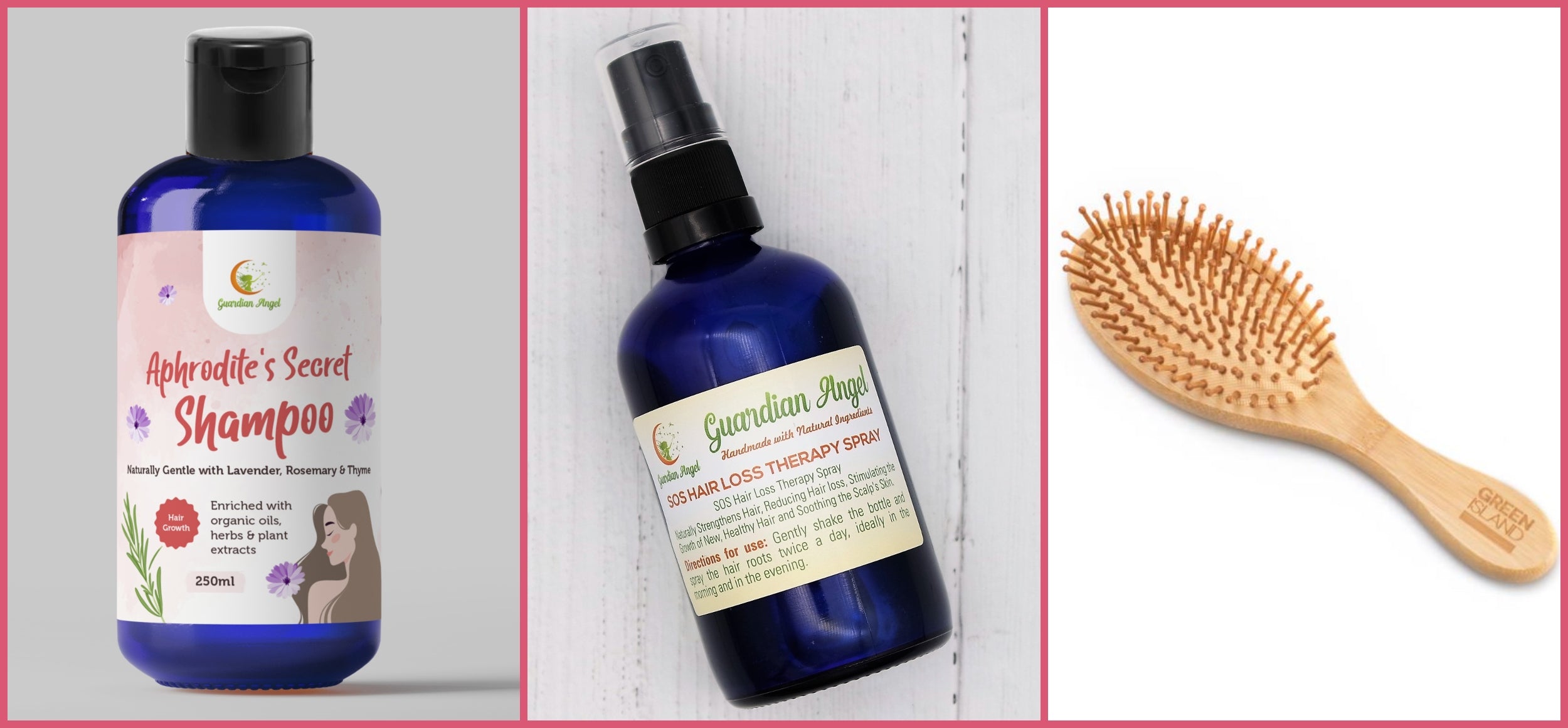 Organic and Natural HAIR LOSS/GROWTH Set - 3 Piece Treatment & Brush Set