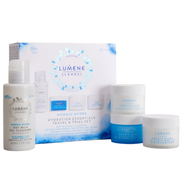Lumene Nordic Hydra Gift Set 50ml Oat Milk Oil Cleanser + 15ml Gel Mask + 15ml Moisturizer + 15ml Overnight Cream