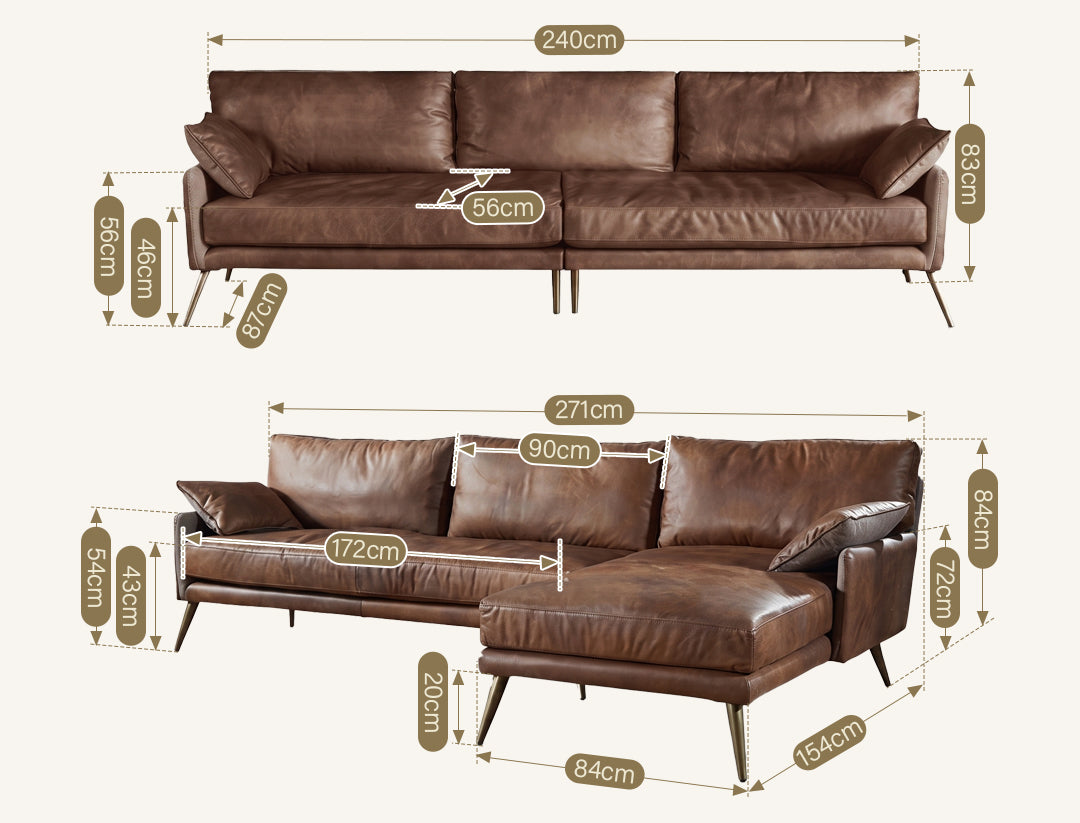 Luna Three Seaters Sofa, Three Seater Corner Sofa, Real Leather