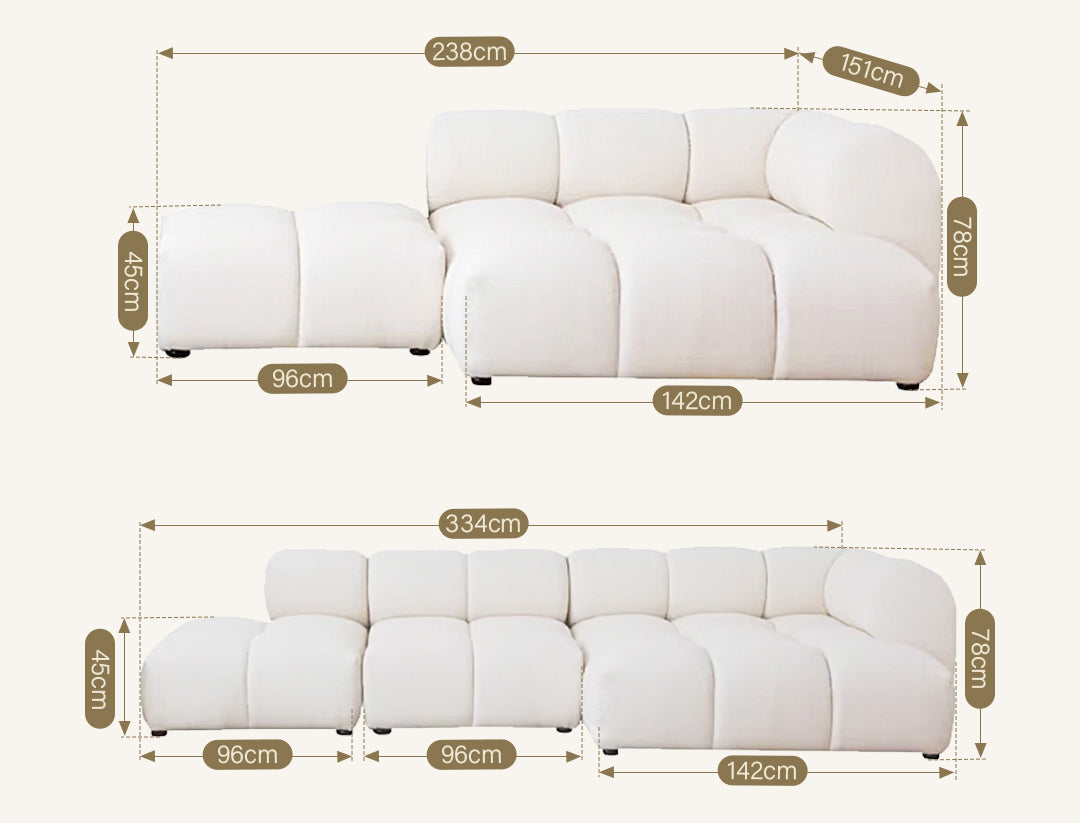 Lysander Velvet Module Three Seater, Four Seater, Five Seater Sofa, Corner Sofa, White
