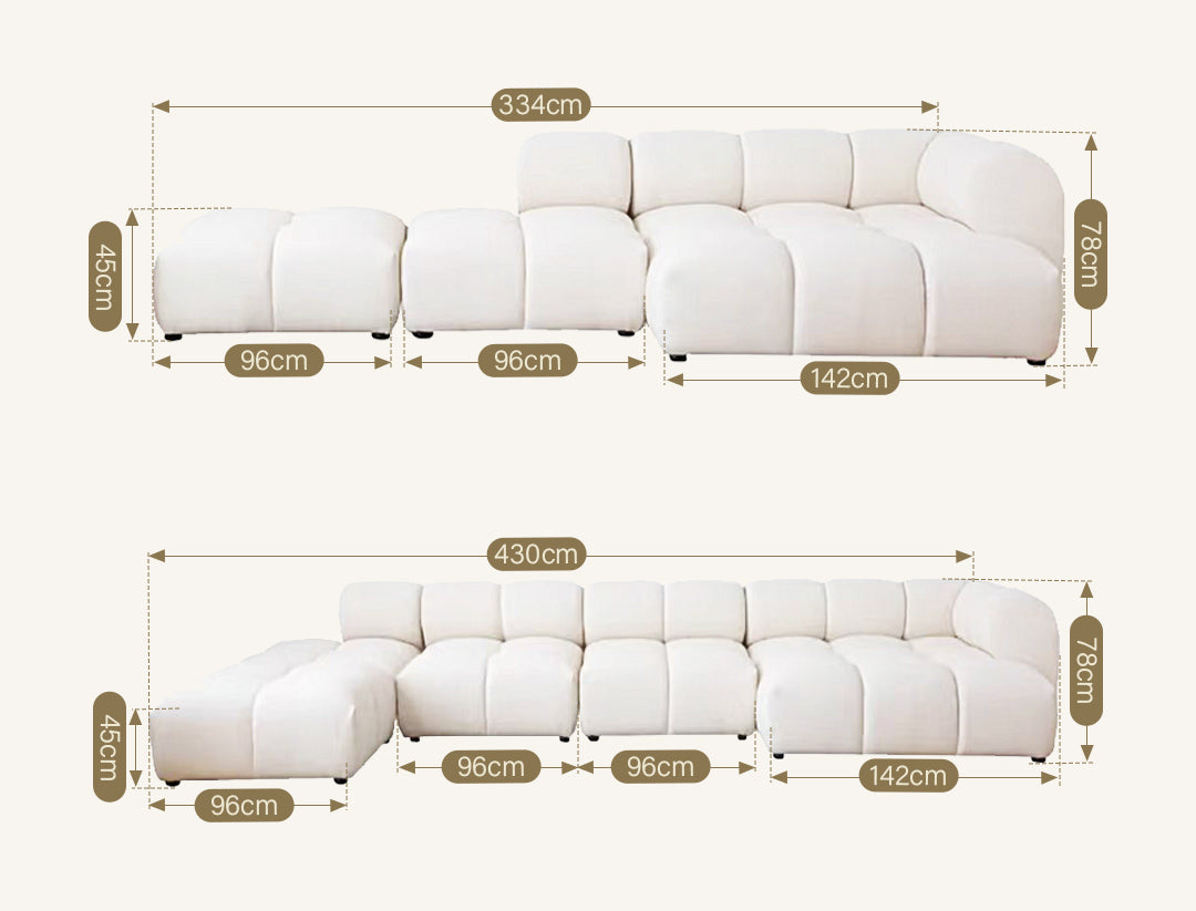Lysander Velvet Module Three Seater, Four Seater, Five Seater Sofa, Corner Sofa, White