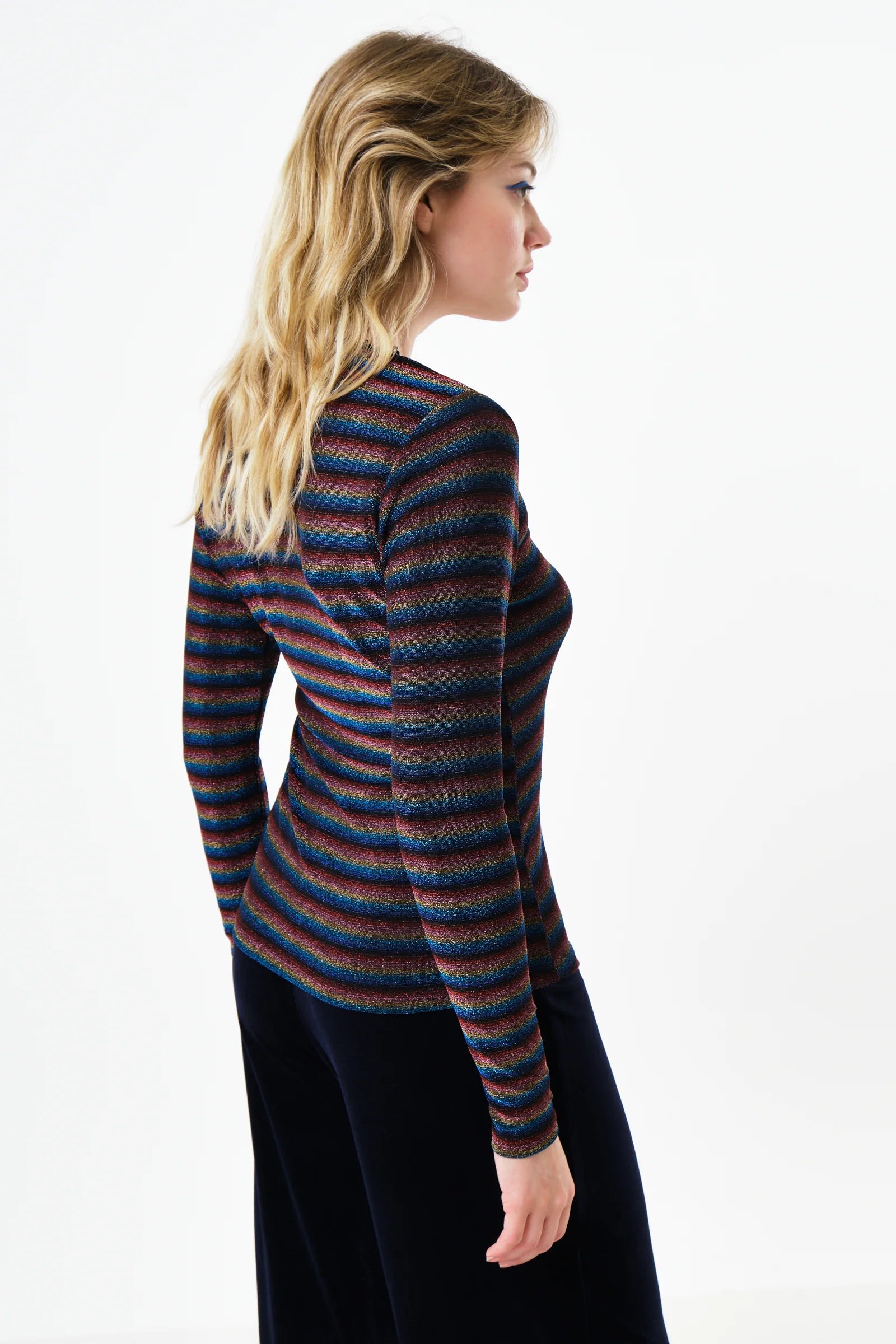 Maeko Sparkle Stripe V-Neck Top - Gold