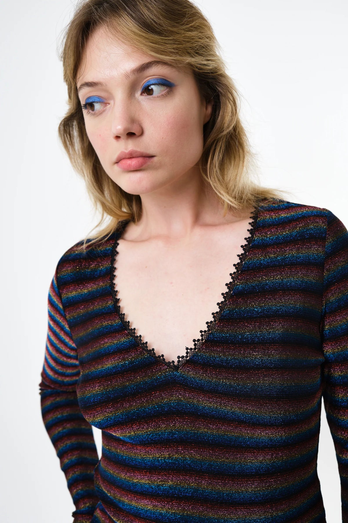 Maeko Sparkle Stripe V-Neck Top - Gold