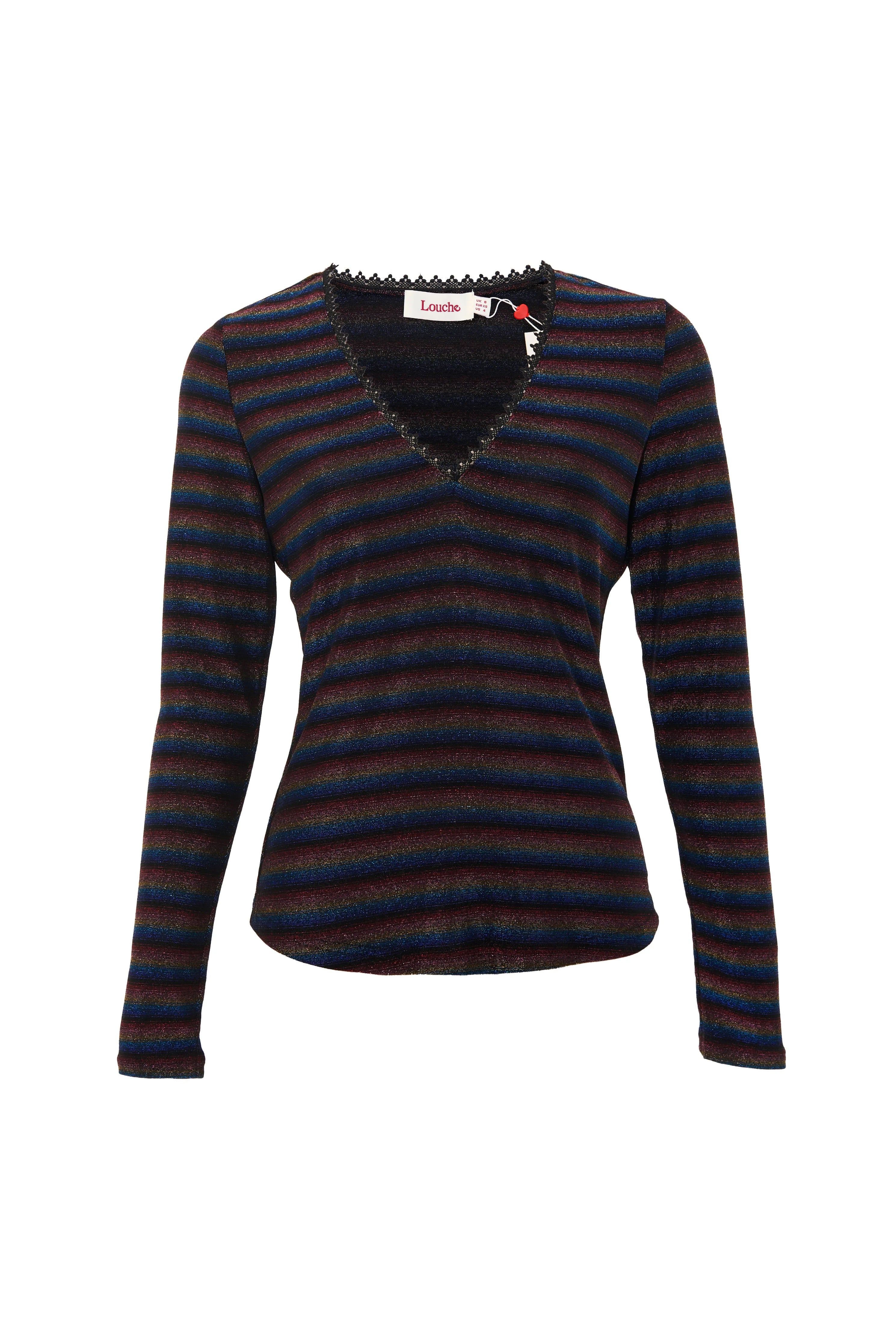 Maeko Sparkle Stripe V-Neck Top - Gold