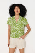 Marika Negative Floral Print Short Sleeve Shirt - Green