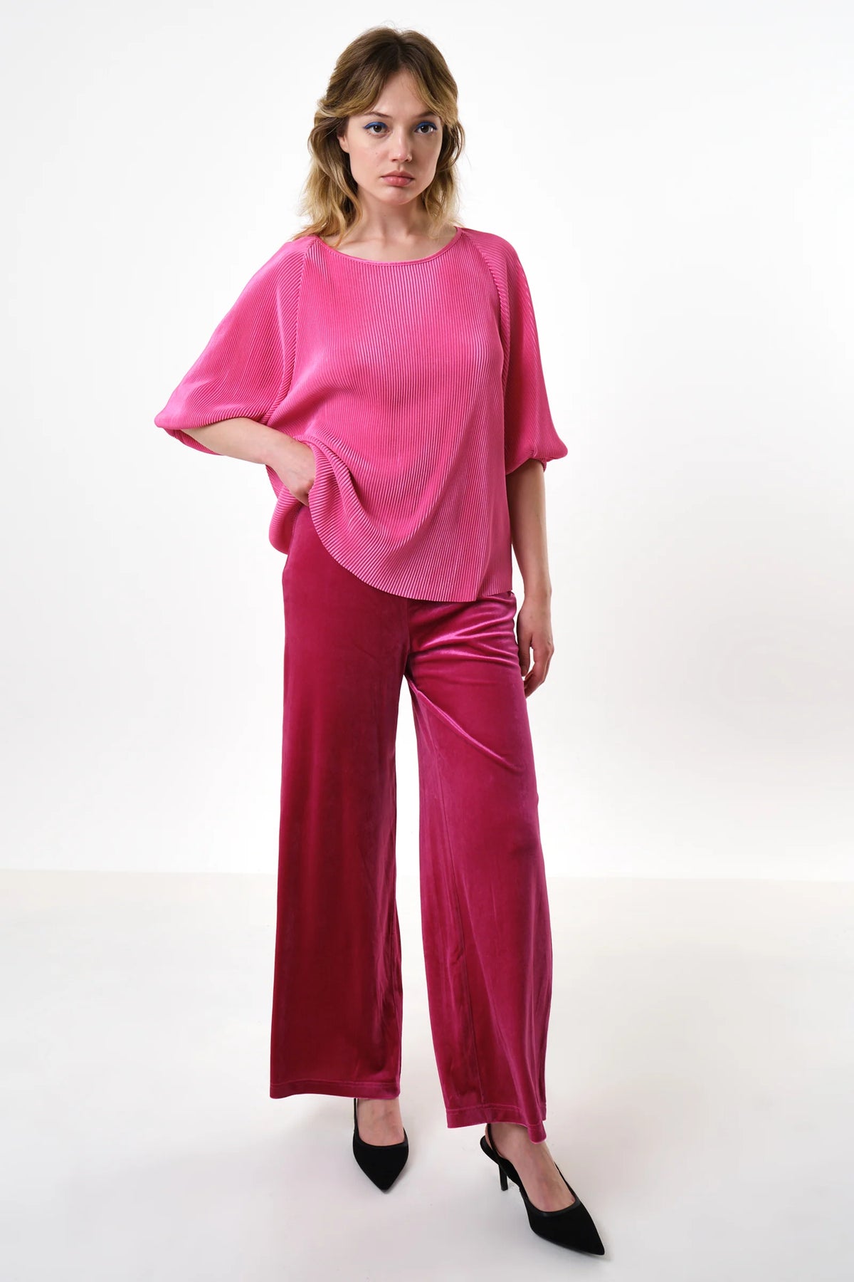 Mayanna Pleat 3/4 Sleeve Top - Pink