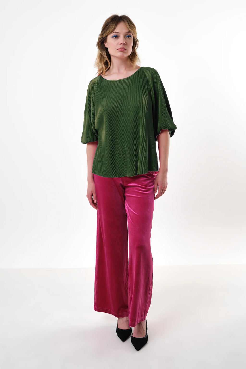 Mayanna Pleat 3/4 Sleeve Top - Sage