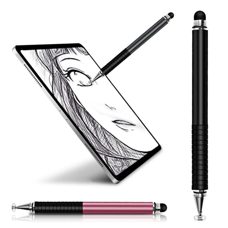Suction Cup Dual Touch 2-in-1 Metal Capacitive Stylus Pen (Black)