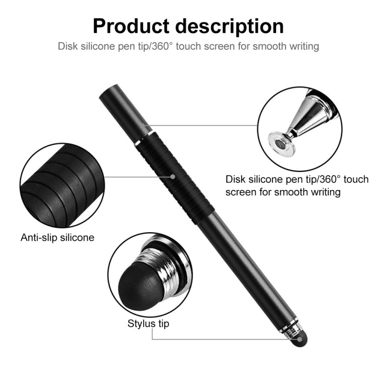 Suction Cup Dual Touch 2-in-1 Metal Capacitive Stylus Pen (Black)