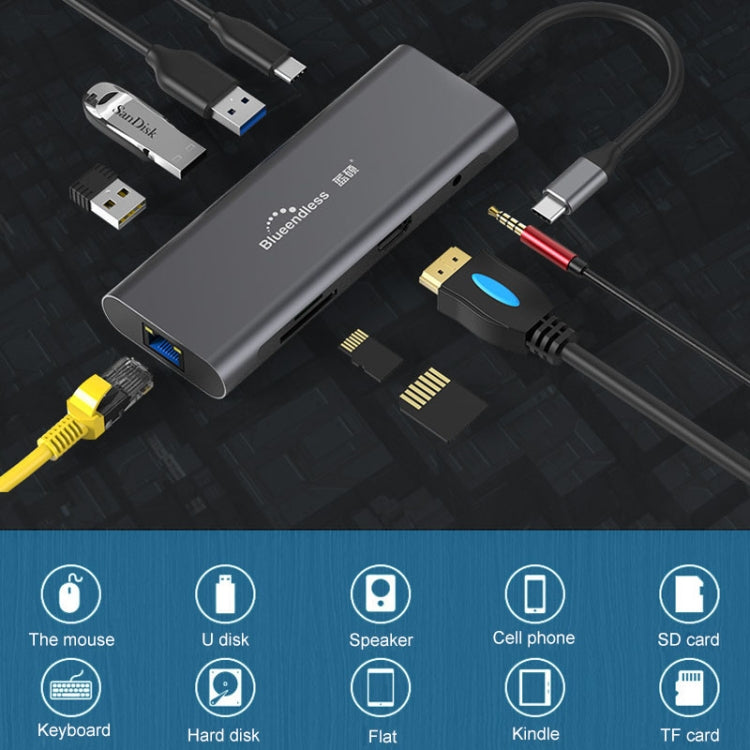 Blueendless 9 In 1 Multi-function Type-C / USB-C HUB Expansion Dock, 9 In 1