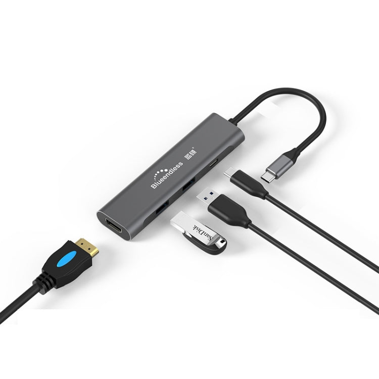 Blueendless 4 In 1 Multi-function Type-C / USB-C to HDMI + PD + Dual USB 3.0 HUB Expansion Dock